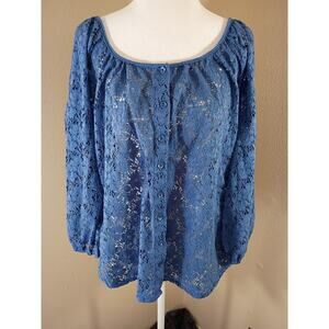 Fenn Wright Manson Crotchet Cardigan Blue Button Up Sz 1X Cottagecore...